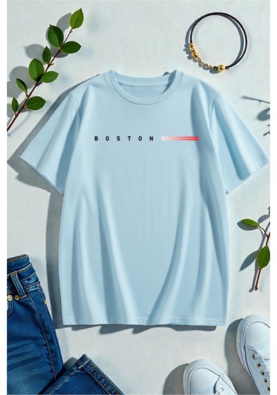 Uyguntarz Unisex Boston Tasarım Basklı Tshirt Bebe Mavisi