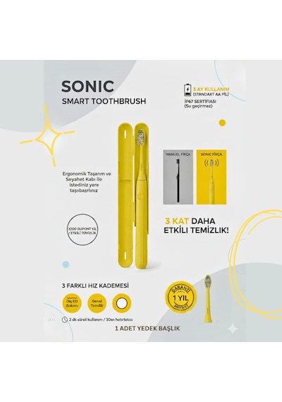 Sonic Smart Diş Fırçası Ve 1 Adet Yedek Başlık Sarı