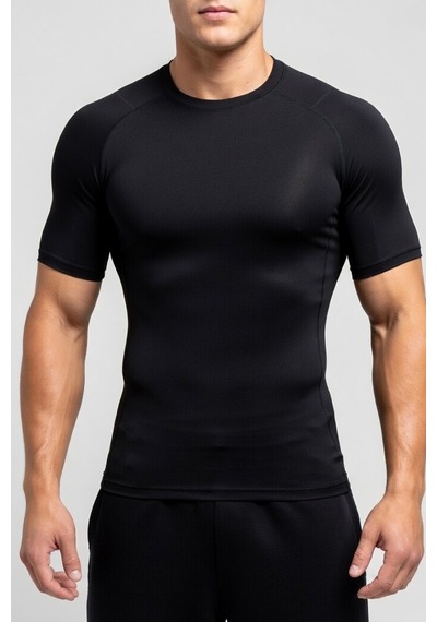 Premium Siyah Kısa Kol Compression Erkek T-shirt Spor Gym Fitness Boks Kickboks Tişört Siyah