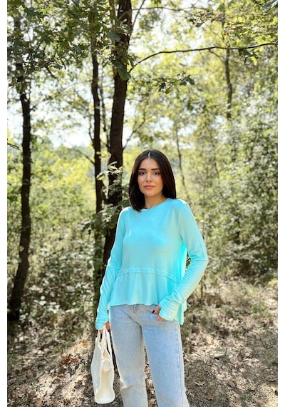 WeShaya Kadın Mint Elleri Eldiven Detaylı, Asimetrik Kesim, Bisiklet Yaka, Eteği Pliseli, Salaş Spor Bluz Mint WeShaya Kadın Mint Elleri Eldiven Detaylı, Asimetrik Kesim, Bisiklet Yaka, Eteği Pliseli, Salaş Spor Bluz Mint