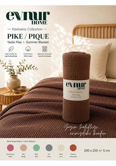 Evnur Home Lüks Pike Çift Kişilik 200x235 Açık Kahve