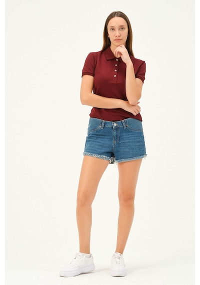 Msw Kadın Kısa Kollu Regular Fit Polo Yaka T-shirt Koyu Bordo