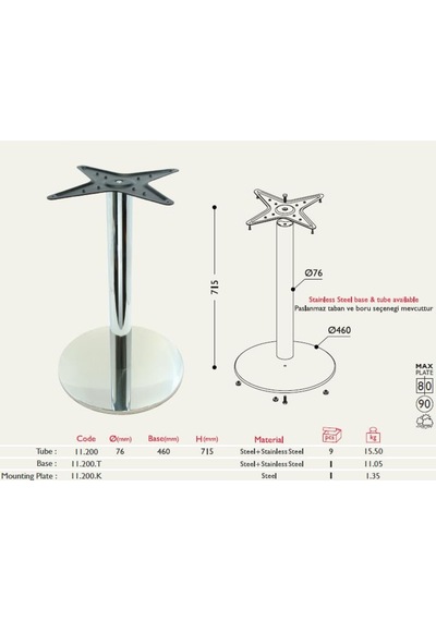 Gürçayhırdavat Tablalı Masa Ayağı 11.200 - Taban Çapı 46Cm