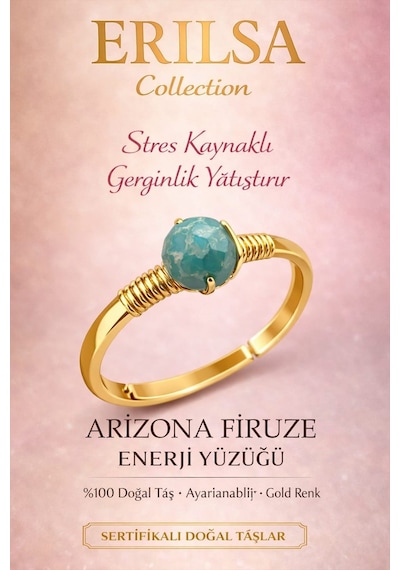 Sertifikalı Stres Ve Sinir Denge Yüzüğü Arizona Firuze Taşı Aya Çok Renkli