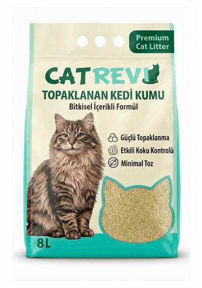 Catrevi Topaklanan Doğal Mısır Koçanı Kedi Kumu %99 Tozsuz Aktif Karbonlu Koku Hapseden Parfümsüz Bitkisel 8 Lt
