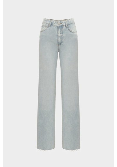 Açelyaokcu High Waist Wide Leg Kar Yıkama Geniş Paça Dikişsiz Jean Buz Mavisi