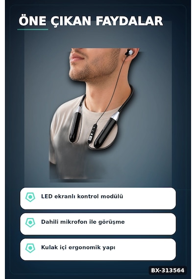 Bay Bluetooth 4.0 Boyun Kulakligi Mikrofonlu Ses Kontrollu 400 Saat Bekleme Suresi 10m Menzil Bx-313564 Najmaddin