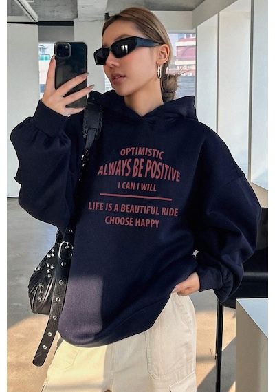 Unisex Always Be Positive Baskılı Sweatshirt Lacivert