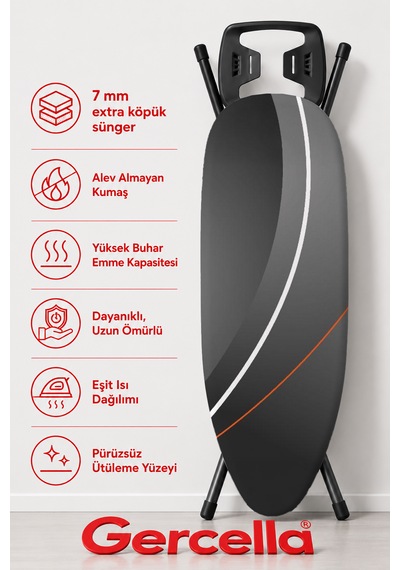 Hediyeli Hybrid Turuncu Ütü Masası Kılıfı Bezi Örtüsü Açık Gri