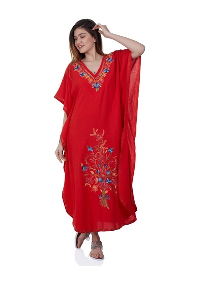 Kısa Kol Şile Bezi Tibet Uzun Yazlık Otantik Elbise Kırmızı Krmz Kırmızı