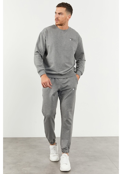 Tommy Life Gri Melanj Casual O Yaka Lastik Paça Pamuklu Erkek Oversize Eşofman Takımı - 85120 GRİ MELANJ