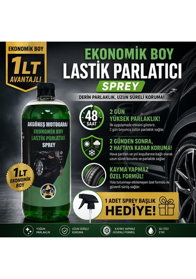 Akgüneş Motogaraj Lastik Parlatıcı Uv Korumalı, Kayma Yapmayan Profesyonel Lastik Bakım Ürünü 1 Lt