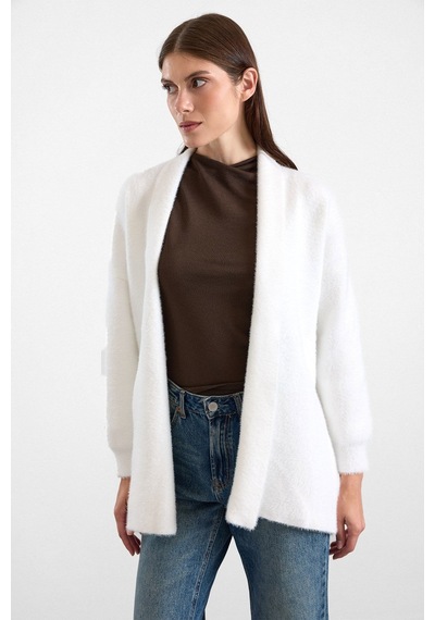 Olcay Salaş Soft Kumaş Triko Hırka Beyaz 8299