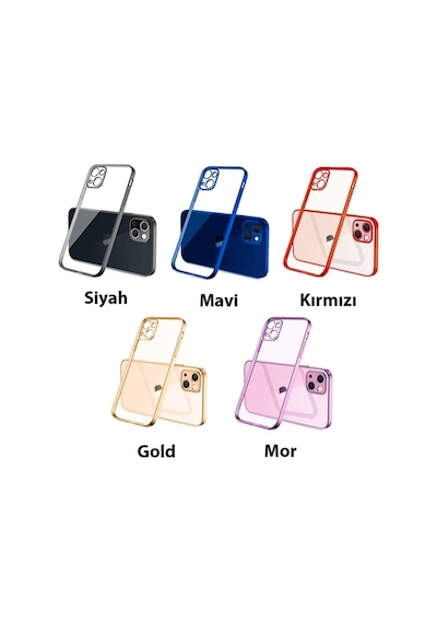 Apple Uyumlu iPhone 13 Mini Renkli Kenar Seffaf Kilif Kamera Korumali Silikon 209650112 - Renk / Mor