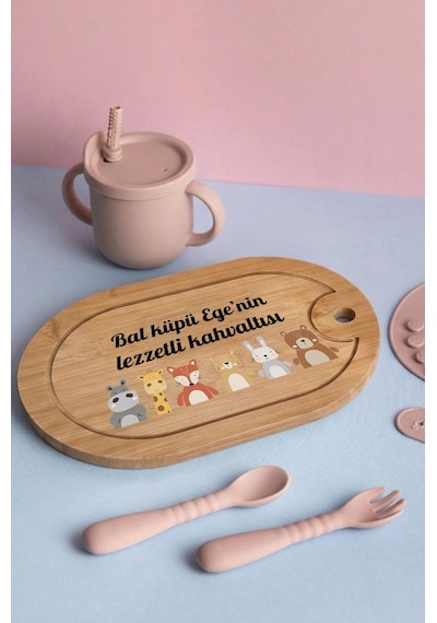 Sevimli Hayvanlar Temalı Kişiye Özel İsimli Bebek Kahvaltı Tepsisi Figür 1
