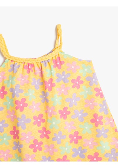 Koton Penye Elbise Çiçekli Halter Yaka Pamuklu Sarı Desenli 3smg80030ak Sarı