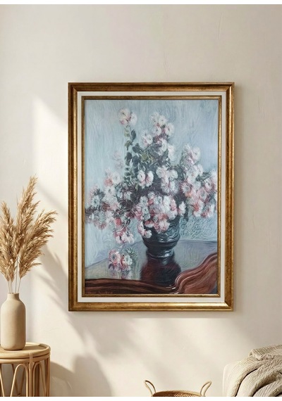 Vintage Gold Çerçeveli Dekoratif Tablo - Monet Kasımpatı Çiçekleri - 60x80 Cm