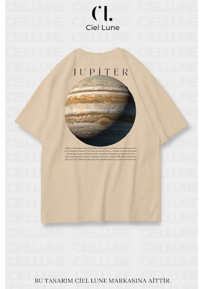 Nevermind Unisex Kadın Erkek Jupiter Baskılı Özel Tasarım Oversiz Bej