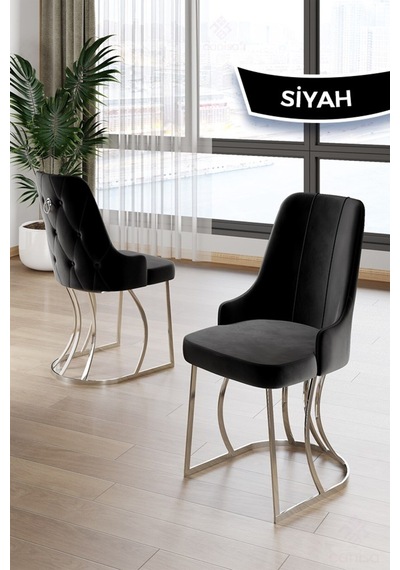 Canisa Epal Serisi 90x168 Lak Panel Beyaz Mermer Desen Masa Takımı Krom Ayaklı 6 Siyah Sandalye Beyaz Mermer Desen Masa Sandalyeler Siyah