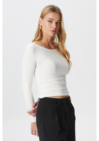 Ritnice Kayık Yaka Need Uzun Kollu Ekru Soft Top / Bluz Ekru