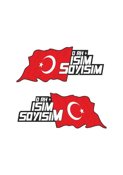 Kişiye Özel Türk Bayrağı 2 Adet Kan Grubu Sticker 01369