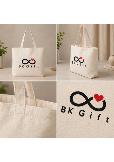 Bk Gift Logonuza Özel 3 Adet Luna Kırık Beyaz Körüklü Keten Bez Çanta 37 X 41 Cm Baskılı Set Bej