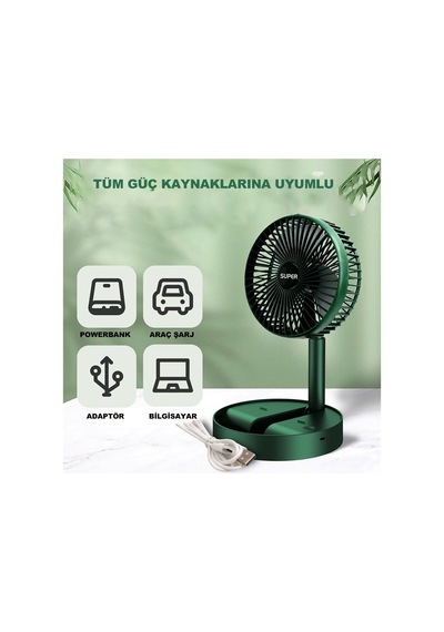 Robeve Rbv-07 Katlanabilir Şarjlı Masaüstü Vantilatör 3 Kademeli Hız Ayarlı Taşınabilir Mini Fan Serinletici Beyaz
