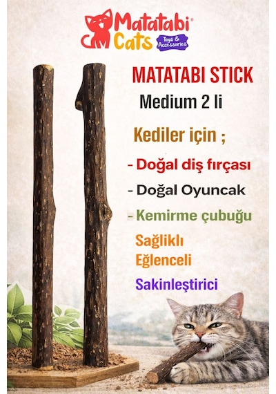 Matatabi Stick Medium Doğal Kedi Çiğneme Çubuğu, Kedi Oyuncağı 2'li Kedi Otu/nanesi Değildir
