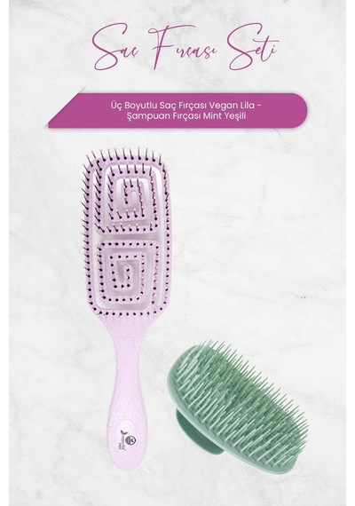 Nascita Professional Üç Boyutlu Saç Fırçası Vegan Lila Ve Şampuan Fırçası Mint Yeşili 0