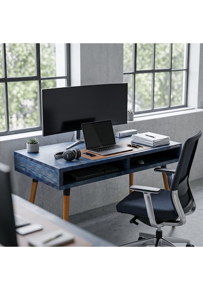 Mobenta Slot Desk: Masif Çalışma & Laptop Masası 2 Gözlü Depolama - 120x60 Ig Mavi