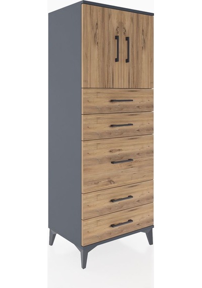 Hyperion Dolap 2 Raflı 5 Çekmeceli 2 Kapaklı 60x44x163 Antras... Antrasit
