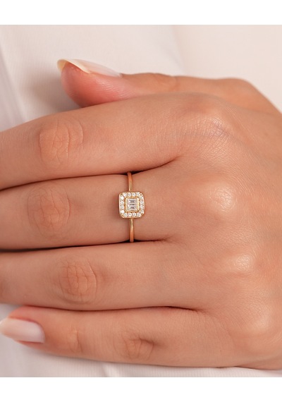 Debora Jewelry 14 Ayar Altın Kare Baget Yüzük