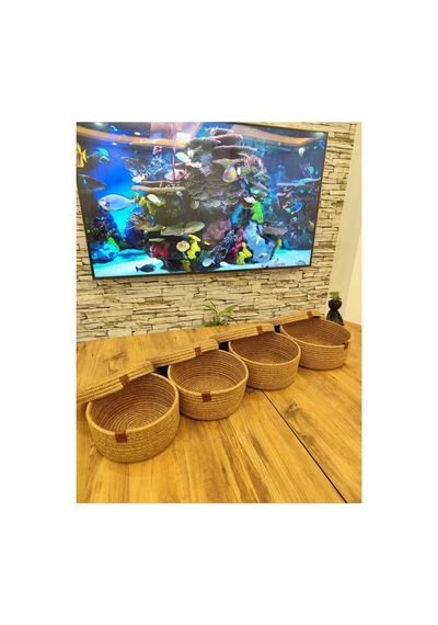 Jüt,hasır,4 Lü Kapaklı Sepet, Özel Tasarım, Çok Amaçlı Düzenleyici Organizer,sepet 25x23x21x18 Hasır Hasır