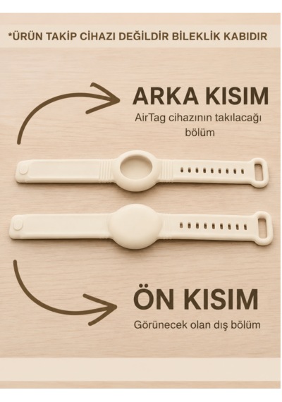 Beylini Airtag Yuvalı Bileklik Çocuk Yaşlı Alzahimer Demans  Bilekliği Boş Airtag Yuvalı Renkli Krem