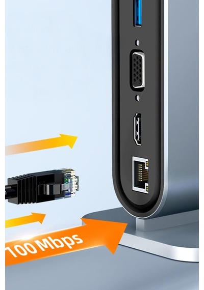 Profesyonel Hub 12in1 4k Hdmı Vga Usb 3.0 Rj45 100mbps Sd Kart Okuyucu 3.5mm Ses 100w Hızlı Şarj