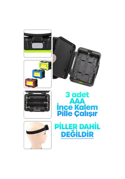 3 Modlu Pilli Kafa Lambası Kampçı Tamirci Balıkçı Outdoor Kafa Feneri Işığı 2068 Çok Renkli