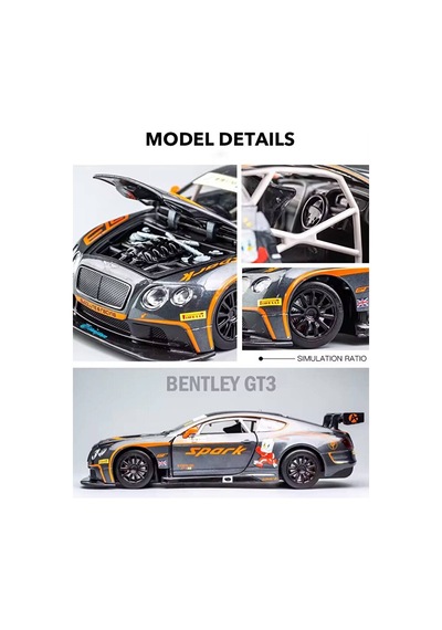 Bentley Contınental Gt3 Diecast Model Araba Bentley Gt3 Model Araba Gri 1:24 Ölçek