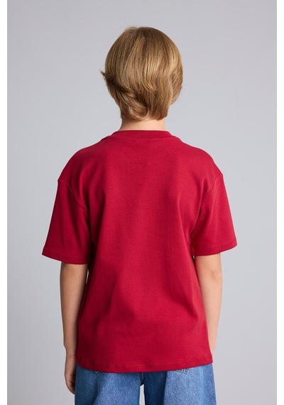 Defacto %100 Pamuk Oversize Bisiklet Yaka Kısa Kollu Basic Tişört Erkek Çocuk G6486a826aubr196 Bordo-br196