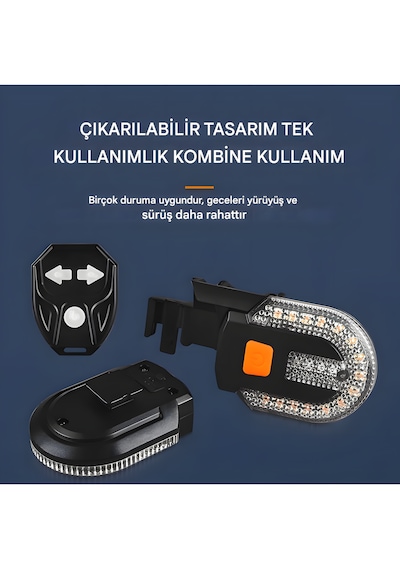 Fy-1825 Kablosuz Bisiklet Dönüş Sinyali Led Arka Lamba Usb Şarjlı, Uzaktan Kumandalı, Ipx5 Suya Dayanıklı Siyah
