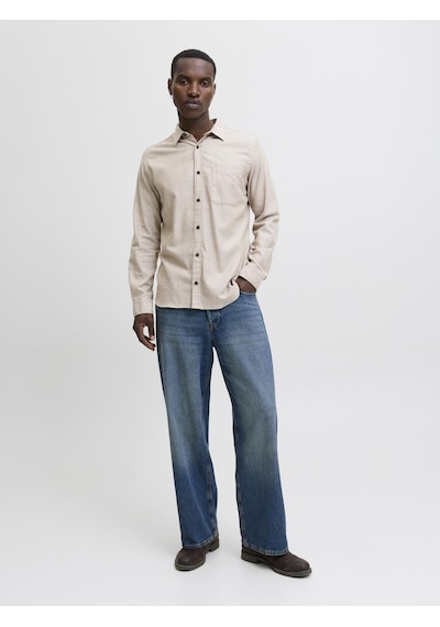 Jack & Jones Erkek Dügme Kapamali %100 Pamuk Gömlek - Classic - 12278416 Oatmeal
