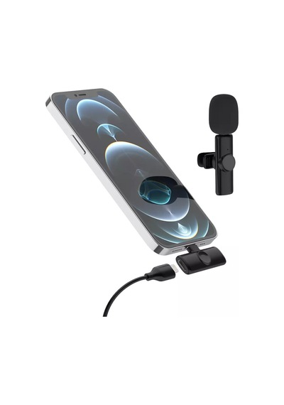 K11 Apple Uyumlu iPhone Lightning Youtube Tiktok Yayın Kablosuz Yaka Mikrofonu Siyah