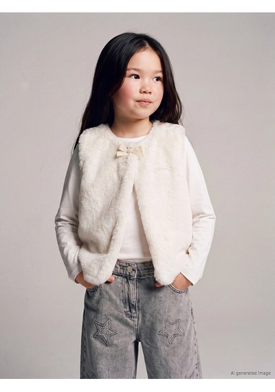 LC Waikiki Lcw Kids Bej Bisiklet Yaka Kız Çocuk Pelüş Yelek Ten