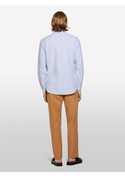 Sisley Keten Karışımlı Çizgili Regular Fit Gömlek Erkek Beyaz Gömlek - 325p51fcsq03g