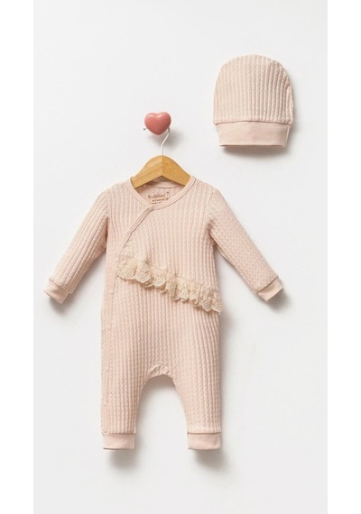 By Bubbles Natural Belden Dantelli Kız Bebek Tulum Somon