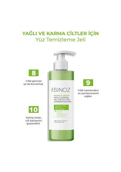 Sinoz Yağlı ve Karma Ciltler İçin Yüz Temizleme Jeli 400 ML