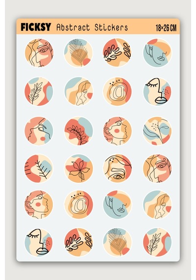Abstre Yuvarlak Sticker Seti - 24 Adet Etiket Çıkartma Diğer