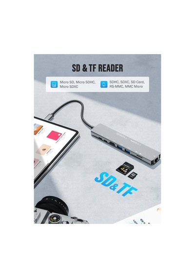 Lemorele Tc19plus, 8 İn 1 Usb Type-c Hub Çoklayıcı, 4k Hdmı Usb 3.0 Ethernet, Pd Şarjlı 8'i 1 Arada Çoğaltıcı