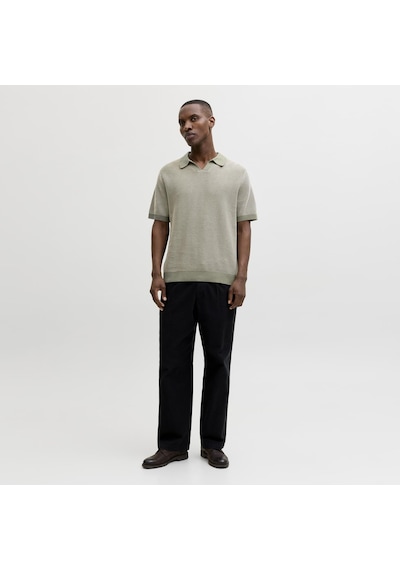 Jack & Jones Erkek Regular Fit Split Yaka Triko Tisört - Heaston - 12294733 Tea Leaf