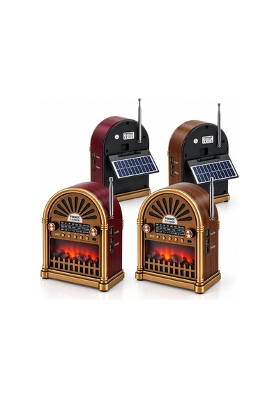 Solar - İbreli Şömineli Radyo - Retro Am - Fm - Sw Usb - Type-c Sarjlı Bt - Tf - Usb Speaker Yg-6041bts 5580