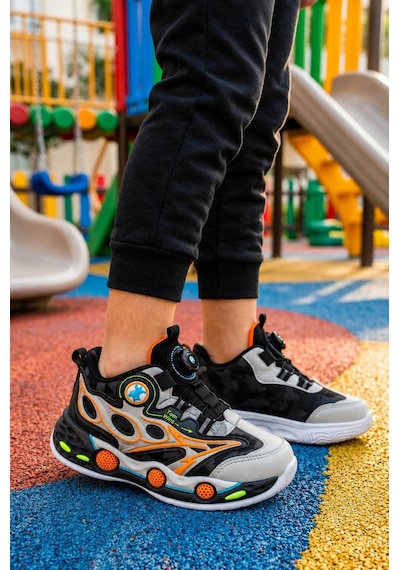 Ht Hotin Rush Çocuk Günlük Işıklı Spor Ayakkabı Pratik Bağlama Detaylı Sneaker - Gri-siyah